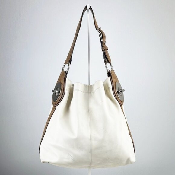 Coach Penelope Cream Leather Snakeskin Turn Lock Slouchy Hobo Shoulder Bag 16535 - Picture 1 of 16